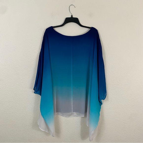 Lane Bryant sz:26/28 Ombré Blues to White Poncho Blouse Relaxed Fit Top - Picture 10 of 11